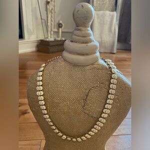 Enamel Art Deco Necklace signed "DG" Vintage cream and gold toned